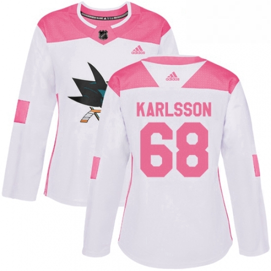 Womens Adidas San Jose Sharks 68 Melker Karlsson Authentic WhitePink Fashion NHL Jersey Womens Adidas San Jose Sharks 68 Melker Karlsson Authentic WhitePink Fashion NHL Jersey