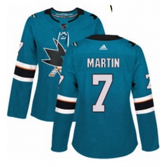 Womens Adidas San Jose Sharks 7 Paul Martin Premier Teal Green Home NHL Jersey Womens Adidas San Jose Sharks 7 Paul Martin Premier Teal Green Home NHL Jersey