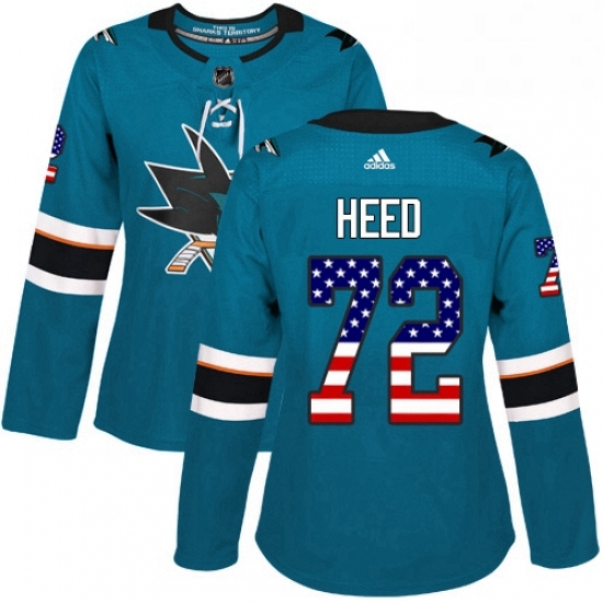 Womens Adidas San Jose Sharks 72 Tim Heed Authentic Teal Green USA Flag Fashion NHL Jersey Womens Adidas San Jose Sharks 72 Tim Heed Authentic Teal Green USA Flag Fashion NHL Jersey