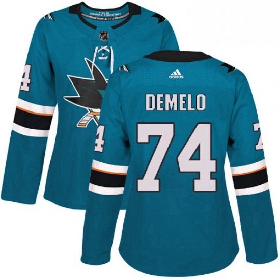Womens Adidas San Jose Sharks 74 Dylan DeMelo Premier Teal Green Home NHL Jersey Womens Adidas San Jose Sharks 74 Dylan DeMelo Premier Teal Green Home NHL Jersey