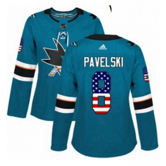 Womens Adidas San Jose Sharks 8 Joe Pavelski Authentic Teal Green USA Flag Fashion NHL Jersey Womens Adidas San Jose Sharks 8 Joe Pavelski Authentic Teal Green USA Flag Fashion NHL Jersey