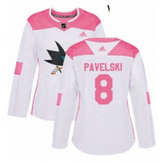 Womens Adidas San Jose Sharks 8 Joe Pavelski Authentic WhitePink Fashion NHL Jersey Womens Adidas San Jose Sharks 8 Joe Pavelski Authentic WhitePink Fashion NHL Jersey