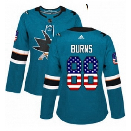 Womens Adidas San Jose Sharks 88 Brent Burns Authentic Teal Green USA Flag Fashion NHL Jersey Womens Adidas San Jose Sharks 88 Brent Burns Authentic Teal Green USA Flag Fashion NHL Jersey