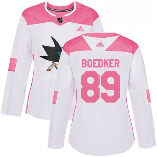 Womens Adidas San Jose Sharks 89 Mikkel Boedker Authentic WhitePink Fashion NHL Jersey Womens Adidas San Jose Sharks 89 Mikkel Boedker Authentic WhitePink Fashion NHL Jersey