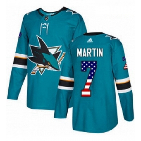 Youth Adidas San Jose Sharks 7 Paul Martin Authentic Teal Green USA Flag Fashion NHL Jersey Youth Adidas San Jose Sharks 7 Paul Martin Authentic Teal Green USA Flag Fashion NHL Jersey