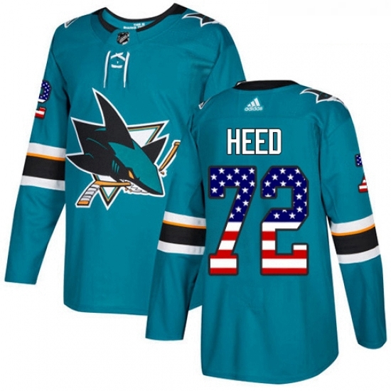 Youth Adidas San Jose Sharks 72 Tim Heed Authentic Teal Green USA Flag Fashion NHL Jersey Youth Adidas San Jose Sharks 72 Tim Heed Authentic Teal Green USA Flag Fashion NHL Jersey