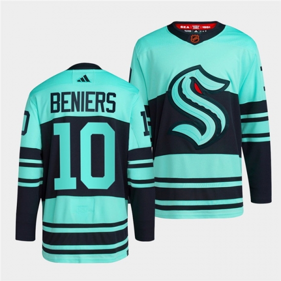 Men Seattle Kraken 10 Matty Beniers Ice Blue 2022 23 Reverse Retro Stitched Jersey Men Seattle Kraken 10 Matty Beniers Ice Blue 2022 23 Reverse Retro Stitched Jersey