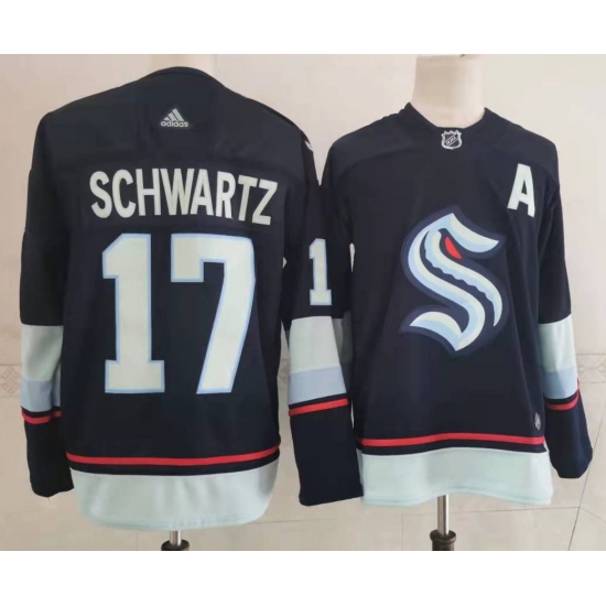 Men Seattle Kraken 17 Jaden Schwartz Navy Blue Adidas Stitched NHL Jersey Men Seattle Kraken 17 Jaden Schwartz Navy Blue Adidas Stitched NHL Jersey