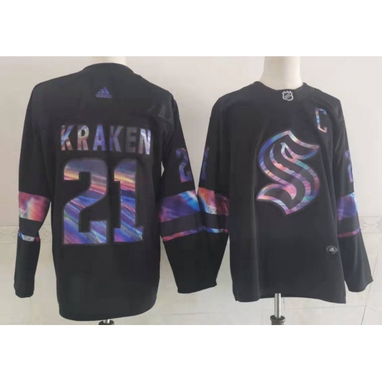 Men Seattle Kraken 21 Kraken Black Iridescent Holographic Authentic Jersey Men Seattle Kraken 21 Kraken Black Iridescent Holographic Authentic Jersey