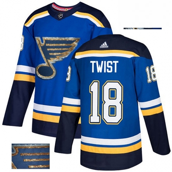 Mens Adidas St Louis Blues 18 Tony Twist Authentic Royal Blue Fashion Gold NHL Jersey 