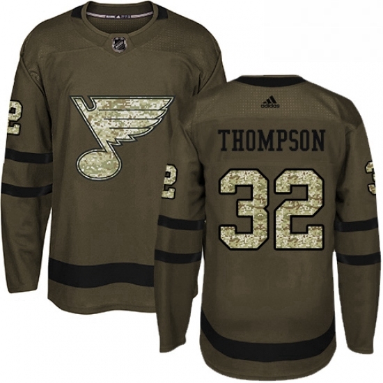 Mens Adidas St Louis Blues 32 Tage Thompson Authentic Green Salute to Service NHL Jersey Mens Adidas St Louis Blues 32 Tage Thompson Authentic Green Salute to Service NHL Jersey