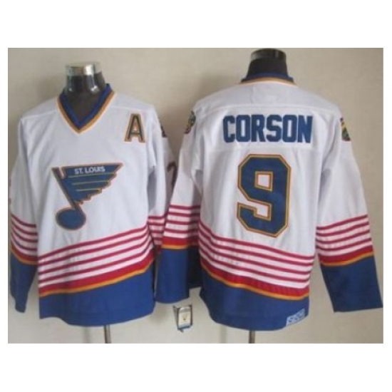 St. Louis Blues #9 Shayne Corson White Light Blue CCM Throwback Stitched NHL Jersey St. Louis Blues #9 Shayne Corson White Light Blue CCM Throwback Stitched NHL Jersey