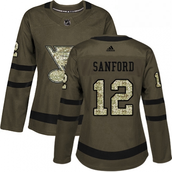 Womens Adidas St Louis Blues 12 Zach Sanford Authentic Green Salute to Service NHL Jersey Womens Adidas St Louis Blues 12 Zach Sanford Authentic Green Salute to Service NHL Jersey