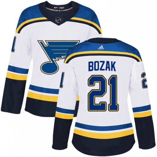 Womens Adidas St Louis Blues 21 Tyler Bozak Authentic White Away NHL Jersey Womens Adidas St Louis Blues 21 Tyler Bozak Authentic White Away NHL Jersey