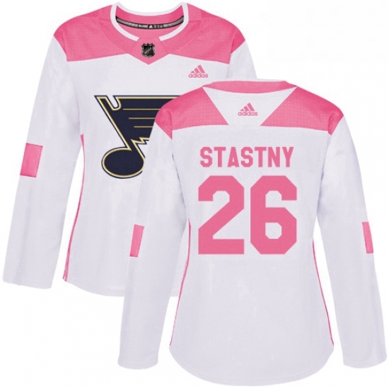 Womens Adidas St Louis Blues 26 Paul Stastny Authentic WhitePink Fashion NHL Jersey Womens Adidas St Louis Blues 26 Paul Stastny Authentic WhitePink Fashion NHL Jersey