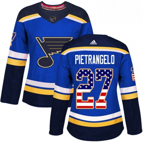 Womens Adidas St Louis Blues 27 Alex Pietrangelo Authentic Blue USA Flag Fashion NHL Jersey Womens Adidas St Louis Blues 27 Alex Pietrangelo Authentic Blue USA Flag Fashion NHL Jersey