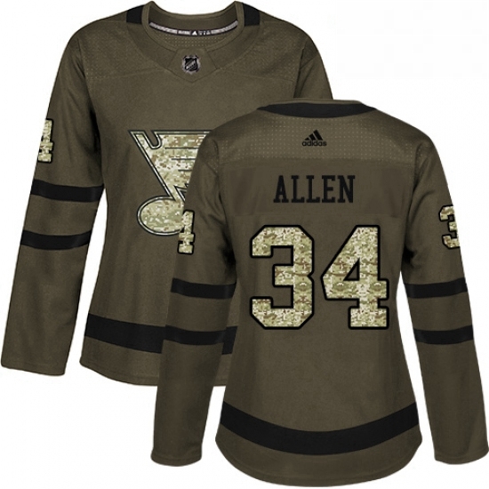 Womens Adidas St Louis Blues 34 Jake Allen Authentic Green Salute to Service NHL Jersey Womens Adidas St Louis Blues 34 Jake Allen Authentic Green Salute to Service NHL Jersey