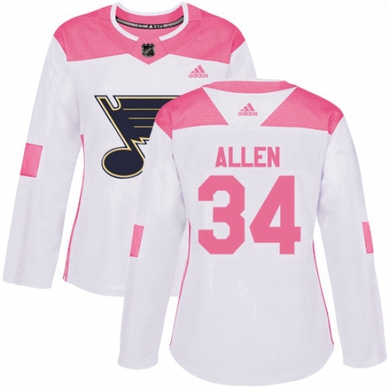 Womens Adidas St Louis Blues 34 Jake Allen Authentic WhitePink Fashion NHL Jersey Womens Adidas St Louis Blues 34 Jake Allen Authentic WhitePink Fashion NHL Jersey