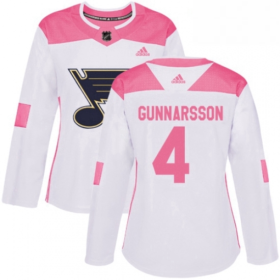 Womens Adidas St Louis Blues 4 Carl Gunnarsson Authentic WhitePink Fashion NHL Jersey Womens Adidas St Louis Blues 4 Carl Gunnarsson Authentic WhitePink Fashion NHL Jersey