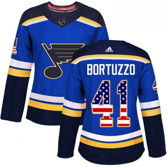 Womens Adidas St Louis Blues 41 Robert Bortuzzo Authentic Blue USA Flag Fashion NHL Jersey Womens Adidas St Louis Blues 41 Robert Bortuzzo Authentic Blue USA Flag Fashion NHL Jersey