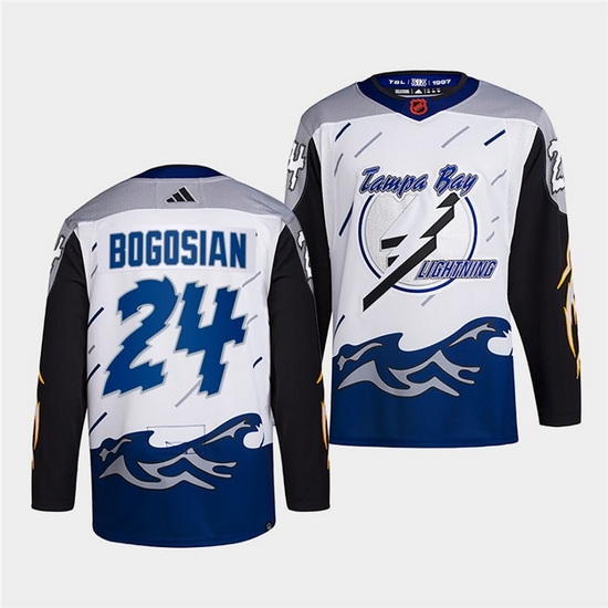 Men Tampa Bay Lightning 24 Zach Bogosian White 2022 Reverse Retro Stitched Jersey Men Tampa Bay Lightning 24 Zach Bogosian White 2022 Reverse Retro Stitched Jersey