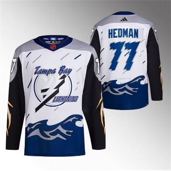 Men Tampa Bay Lightning 77 Victor Hedman White 2022 23 Reverse Retro Stitched Jersey Men Tampa Bay Lightning 77 Victor Hedman White 2022 23 Reverse Retro Stitched Jersey