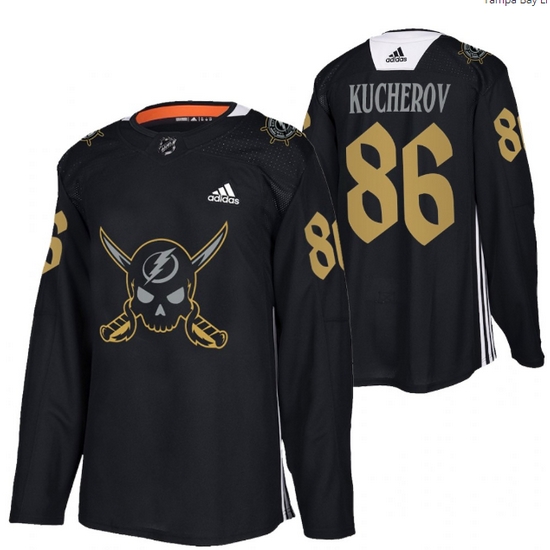 Men Tampa Bay Lightning 86 Nikita Kucherov Black Gasparilla Inspired Pirate Themed Warmup Stitched jersey Men Tampa Bay Lightning 86 Nikita Kucherov Black Gasparilla Inspired Pirate Themed Warmup Stitched jersey