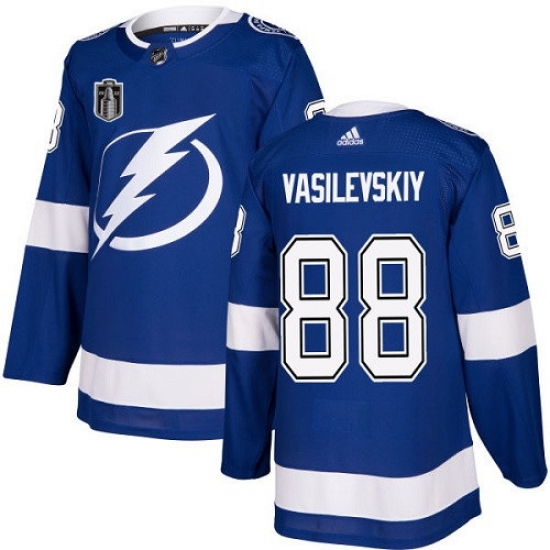 Men Tampa Bay Lightning 88 Andrei Vasilevskiy 2022 Blue Stanley Cup Final Patch Stitched Jersey Men Tampa Bay Lightning 88 Andrei Vasilevskiy 2022 Blue Stanley Cup Final Patch Stitched Jersey
