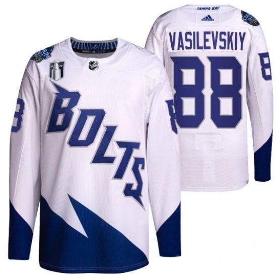 Men Tampa Bay Lightning 88 Andrei Vasilevskiy 2022 White Stanley Cup Final Patch Stitched Jersey Men Tampa Bay Lightning 88 Andrei Vasilevskiy 2022 White Stanley Cup Final Patch Stitched Jersey