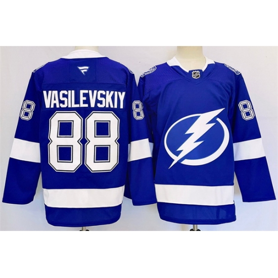 Men Tampa Bay Lightning 88 Andrei Vasilevskiy 2024 25 Blue Stitched Jersey Men Tampa Bay Lightning 88 Andrei Vasilevskiy 2024 25 Blue Stitched Jersey
