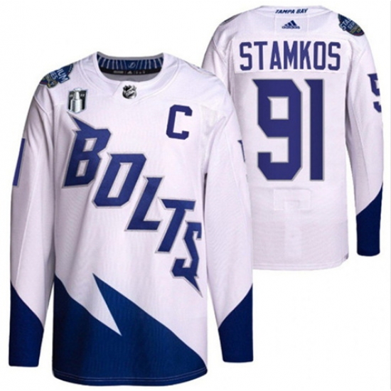 Men Tampa Bay Lightning 91 Steven Stamkos 2022 White Stanley Cup Final Patch Stitched Jersey Men Tampa Bay Lightning 91 Steven Stamkos 2022 White Stanley Cup Final Patch Stitched Jersey