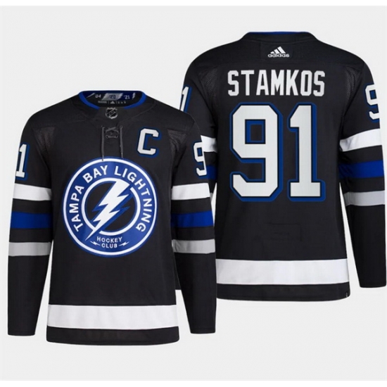 Men Tampa Bay Lightning 91 Steven Stamkos Black Alternate Premier Breakaway Stitched Jersey Men Tampa Bay Lightning 91 Steven Stamkos Black Alternate Premier Breakaway Stitched Jersey