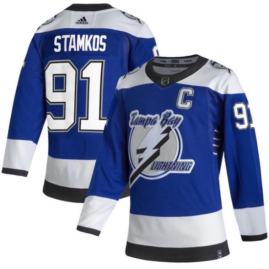 Men Tampa Bay Lightning 91 Steven Stamkos Blue 2020 21 Reverse Retro Adidas Jersey Men Tampa Bay Lightning 91 Steven Stamkos Blue 2020 21 Reverse Retro Adidas Jersey