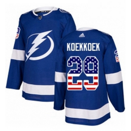 Mens Adidas Tampa Bay Lightning 29 Slater Koekkoek Authentic Blue USA Flag Fashion NHL Jersey Mens Adidas Tampa Bay Lightning 29 Slater Koekkoek Authentic Blue USA Flag Fashion NHL Jersey