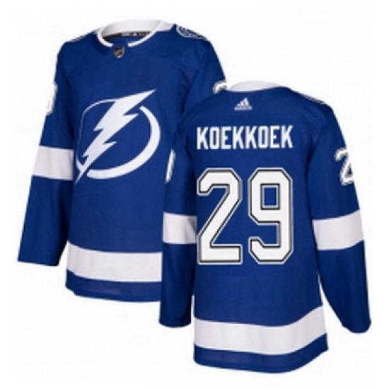 Mens Adidas Tampa Bay Lightning 29 Slater Koekkoek Authentic Royal Blue Home NHL Jersey Mens Adidas Tampa Bay Lightning 29 Slater Koekkoek Authentic Royal Blue Home NHL Jersey