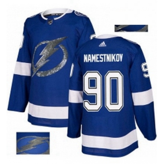 Mens Adidas Tampa Bay Lightning 90 Vladislav Namestnikov Authentic Royal Blue Fashion Gold NHL Jersey 