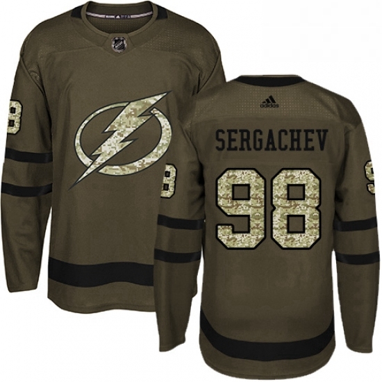 Mens Adidas Tampa Bay Lightning 98 Mikhail Sergachev Authentic Green Salute to Service NHL Jersey Mens Adidas Tampa Bay Lightning 98 Mikhail Sergachev Authentic Green Salute to Service NHL Jersey