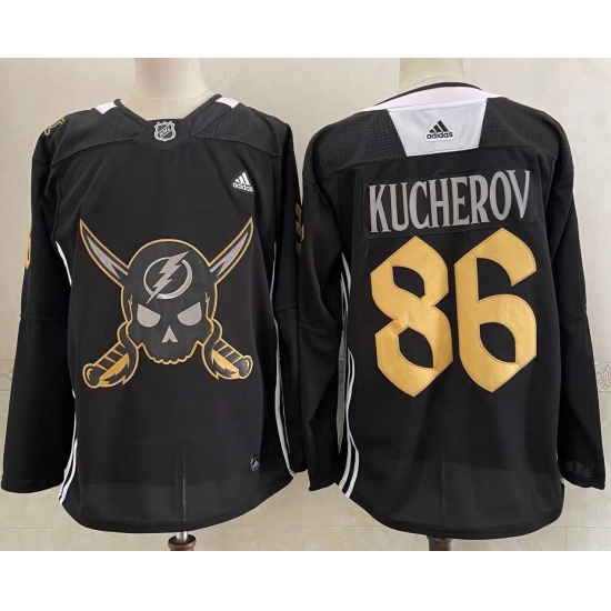Men's Tampa Bay Lightning #86 Nikita Kucherov Black Pirate Themed Warmup Authentic Jersey Men's Tampa Bay Lightning #86 Nikita Kucherov Black Pirate Themed Warmup Authentic Jersey