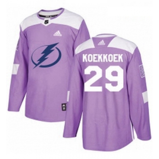 Youth Adidas Tampa Bay Lightning 29 Slater Koekkoek Authentic Purple Fights Cancer Practice NHL Jersey Youth Adidas Tampa Bay Lightning 29 Slater Koekkoek Authentic Purple Fights Cancer Practice NHL Jersey