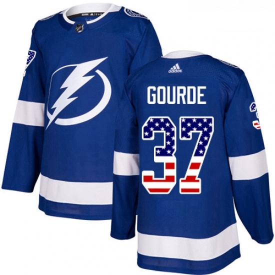 Youth Adidas Tampa Bay Lightning 37 Yanni Gourde Authentic Blue USA Flag Fashion NHL Jersey Youth Adidas Tampa Bay Lightning 37 Yanni Gourde Authentic Blue USA Flag Fashion NHL Jersey