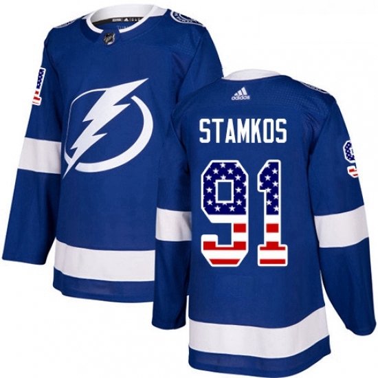 Youth Adidas Tampa Bay Lightning 91 Steven Stamkos Authentic Blue USA Flag Fashion NHL Jersey Youth Adidas Tampa Bay Lightning 91 Steven Stamkos Authentic Blue USA Flag Fashion NHL Jersey