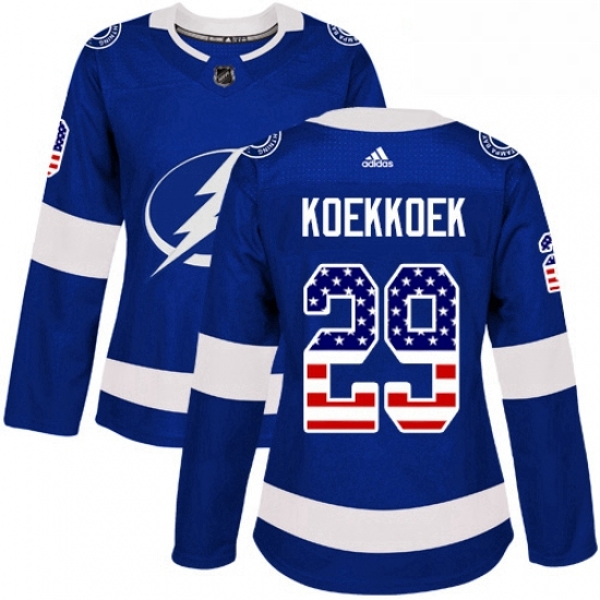 Womens Adidas Tampa Bay Lightning 29 Slater Koekkoek Authentic Blue USA Flag Fashion NHL Jersey Womens Adidas Tampa Bay Lightning 29 Slater Koekkoek Authentic Blue USA Flag Fashion NHL Jersey