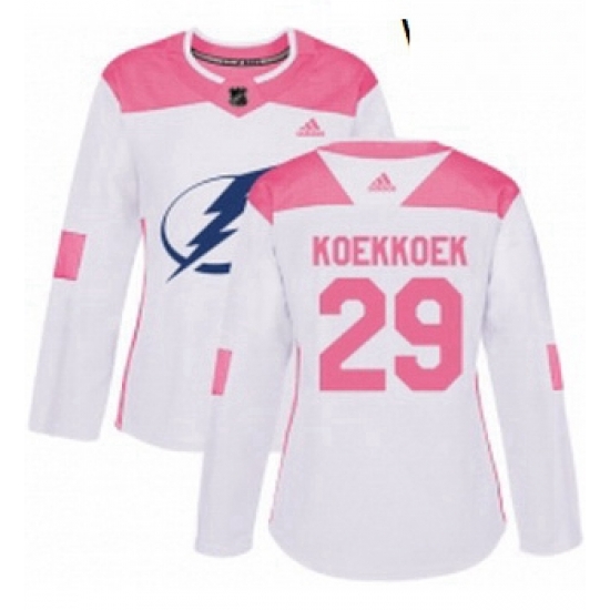 Womens Adidas Tampa Bay Lightning 29 Slater Koekkoek Authentic WhitePink Fashion NHL Jersey Womens Adidas Tampa Bay Lightning 29 Slater Koekkoek Authentic WhitePink Fashion NHL Jersey