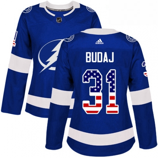 Womens Adidas Tampa Bay Lightning 31 Peter Budaj Authentic Blue USA Flag Fashion NHL Jersey Womens Adidas Tampa Bay Lightning 31 Peter Budaj Authentic Blue USA Flag Fashion NHL Jersey