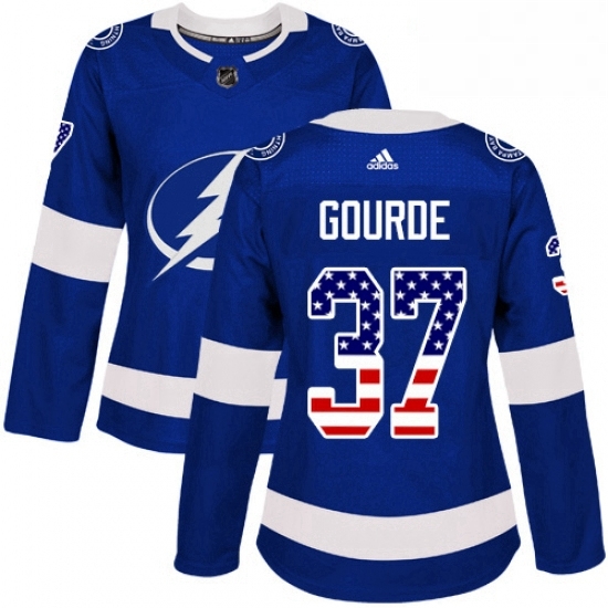 Womens Adidas Tampa Bay Lightning 37 Yanni Gourde Authentic Blue USA Flag Fashion NHL Jersey Womens Adidas Tampa Bay Lightning 37 Yanni Gourde Authentic Blue USA Flag Fashion NHL Jersey