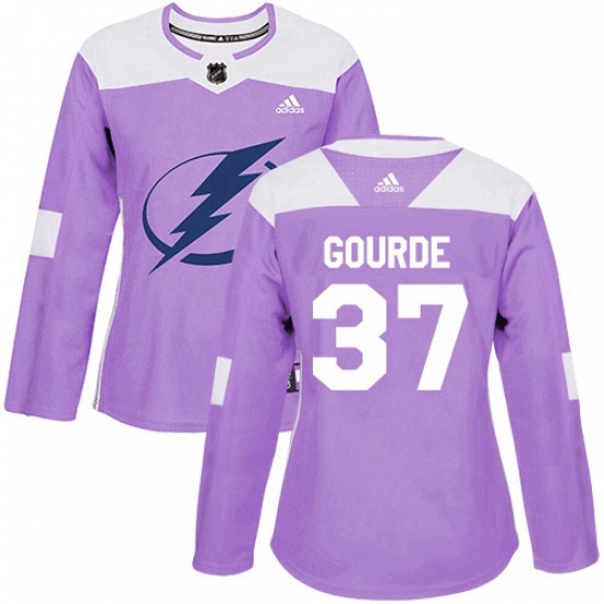 Womens Adidas Tampa Bay Lightning 37 Yanni Gourde Authentic Purple Fights Cancer Practice NHL Jersey Womens Adidas Tampa Bay Lightning 37 Yanni Gourde Authentic Purple Fights Cancer Practice NHL Jersey
