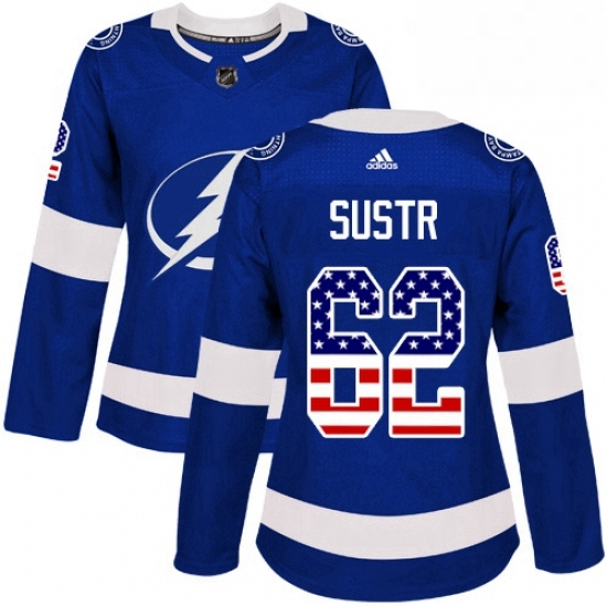 Womens Adidas Tampa Bay Lightning 62 Andrej Sustr Authentic Blue USA Flag Fashion NHL Jersey Womens Adidas Tampa Bay Lightning 62 Andrej Sustr Authentic Blue USA Flag Fashion NHL Jersey