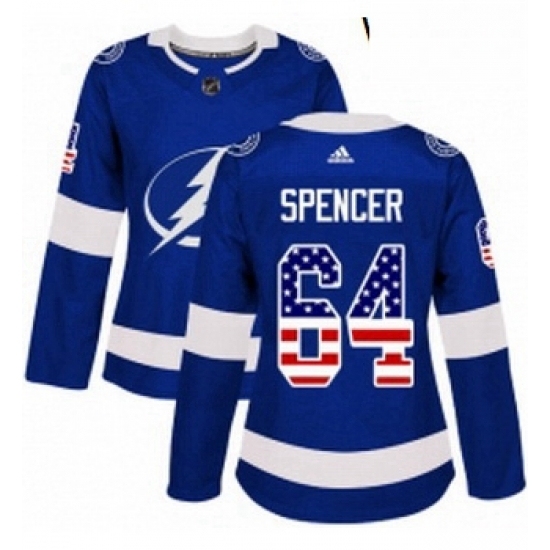Womens Adidas Tampa Bay Lightning 64 Matthew Spencer Authentic Blue USA Flag Fashion NHL Jersey Womens Adidas Tampa Bay Lightning 64 Matthew Spencer Authentic Blue USA Flag Fashion NHL Jersey