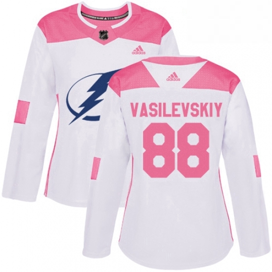 Womens Adidas Tampa Bay Lightning 88 Andrei Vasilevskiy Authentic WhitePink Fashion NHL Jersey Womens Adidas Tampa Bay Lightning 88 Andrei Vasilevskiy Authentic WhitePink Fashion NHL Jersey