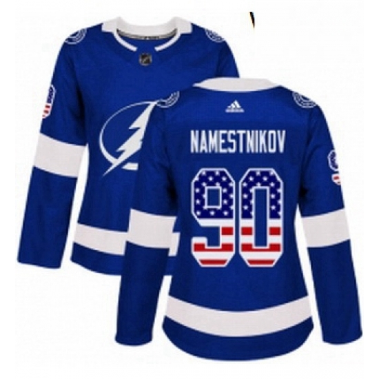 Womens Adidas Tampa Bay Lightning 90 Vladislav Namestnikov Authentic Blue USA Flag Fashion NHL Jersey Womens Adidas Tampa Bay Lightning 90 Vladislav Namestnikov Authentic Blue USA Flag Fashion NHL Jersey